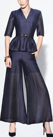 Crepe Peplum Top and Wide Leg Pant Set