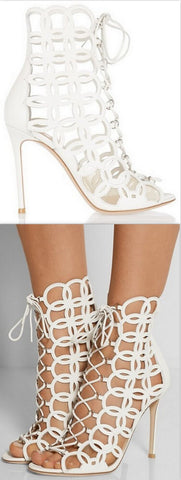 White Leather Cage Boots - DESIGNER INSPIRED FASHIONS