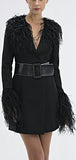 Belted Feather-Trim Blazer-Dress - White or Black