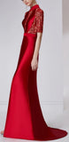 Red Sequin and Mesh Paneled Gown