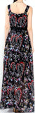 Printed Black Ruffle-Trim Chiffon Maxi Dress