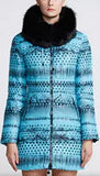 Printed Paneled Puffer Coat, Light Blue