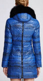 Printed Paneled Puffer Coat, Blue