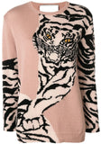 Tiger Intarsia Sweater, Pale Pink
