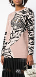 Tiger Intarsia Sweater, Pale Pink