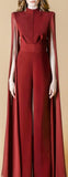 Long-Tulle-Sleeve Jumpsuit, Red