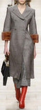 Grey Shearling-Trim Wool-Blend Coat