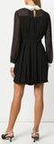 Black Pleated Mini Dress with Embellished Trim