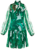 Banana Leaf Print Tie-Neck Chiffon Dress - DESIGNER INSPIRED FASHIONS