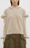 Hooded Sleeve Puff Knit Sweater in Beige