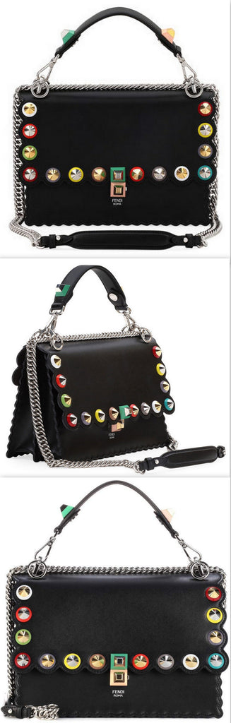 'Kan I' Studded Leather Scalloped Shoulder Bag, Black