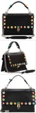 'Kan I' Studded Leather Scalloped Shoulder Bag, Black