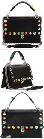 'Kan I' Studded Leather Scalloped Shoulder Bag, Black