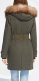 Belted Fox-Fur-Hooded Quilted Coat, Military Green