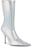 Knife Sequined Sock Boots, Silver