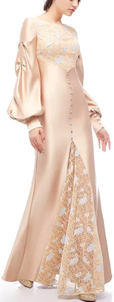 Lace-Detailed Button Embellished Gown