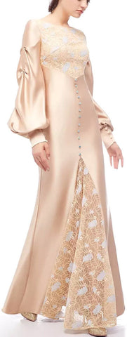 Lace-Detailed Button Embellished Gown