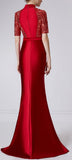 Red Sequin and Mesh Paneled Gown