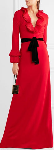 Red Ruffle-Trim Gown