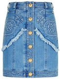 Embroidered Frayed Denim Mini Skirt