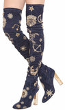 Gold Threaded Zodiac Over-the-Knee Boots - DESIGNER INSPIRED FASHIONS
