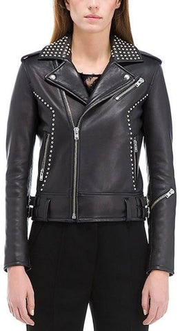Studded Black Faux-Leather Biker Jacket - DESIGNER INSPIRED FASHIONS