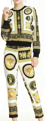 Cameo Printed Top & Cropped Pant Set