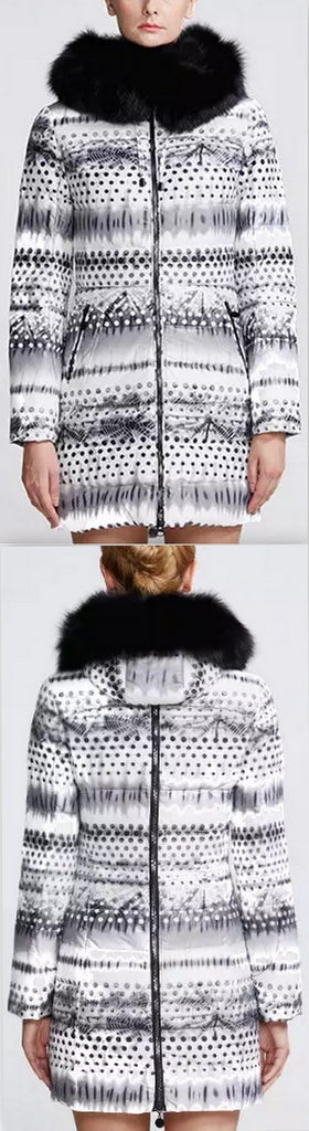 Printed Paneled Puffer Coat, White