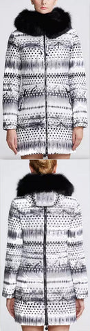 Printed Paneled Puffer Coat, White