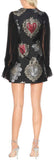 Heart Jacquard Sheer-Sleeve Mini Dress