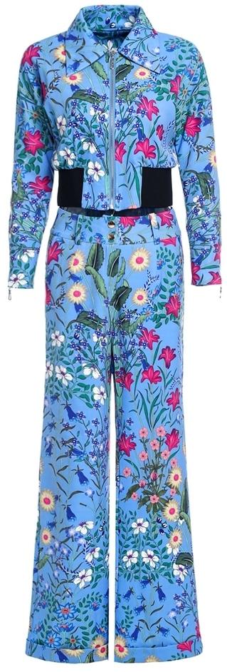 Printed Cropped Jacket & Pant Set-Blue
