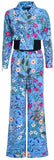 Printed Cropped Jacket & Pant Set-Blue