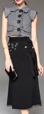 Plaid Faux-Button Crop Top & Black Embellished Skirt - DESIGNER INSPIRED FASHIONS