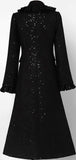Black Single-Breasted Ruffle Trim Wool Coat
