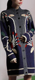 Long Embroidered Wool Knit Cardigan Sweater