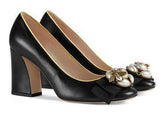 Leather Mid-Heel Pumps with Bee