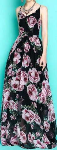 Rose-Print Sleeveless Maxi Dress