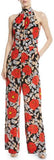 High-Neck Sleeveless Wide-Leg Floral-Print Silk Jumpsuit