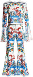 Printed Flared-Sleeve Top and Pant Set
