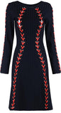 Black Ribbed Lace-Up Stretchy Knee-Length Dress