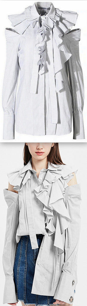 Ruffled Open-Shoulder Shirt