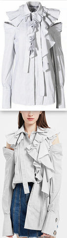 Ruffled Open-Shoulder Shirt