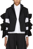 Black Distressed Bow-Embellished Cut-Out Jacket