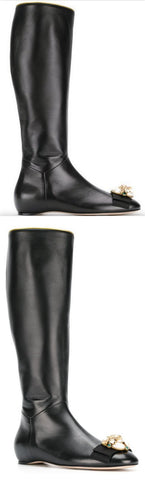 Pearl and Gem Embellished Calf Length Boots