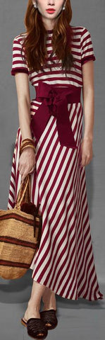 Striped T-Shirt with Midi Skirt and Sash/Belt