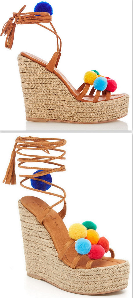'Holi' Pom Pom Wrap Wedge Sandals - DESIGNER INSPIRED FASHIONS