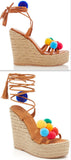 'Holi' Pom Pom Wrap Wedge Sandals - DESIGNER INSPIRED FASHIONS