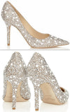'Abel' White Suede with Crystal Mix Pointy Toe Pumps - DESIGNER INSPIRED FASHIONS