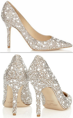 'Abel' White Suede with Crystal Mix Pointy Toe Pumps - DESIGNER INSPIRED FASHIONS