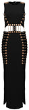 Button and Chain-Embellished Maxi Dress, Black